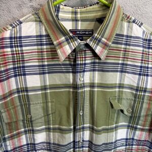 Roper Plaid Button‎ Down Shirt Mens 1XT Green Blue Red Western Cowboy